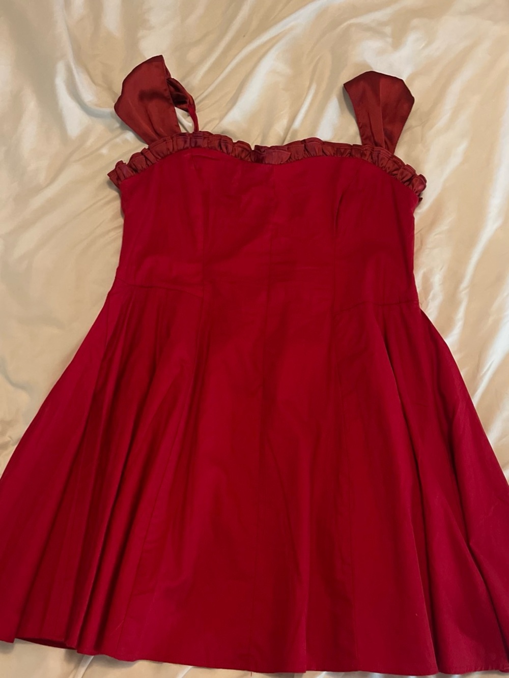 Red Sleeveless Ruffle Trim Fit & Flare Dress